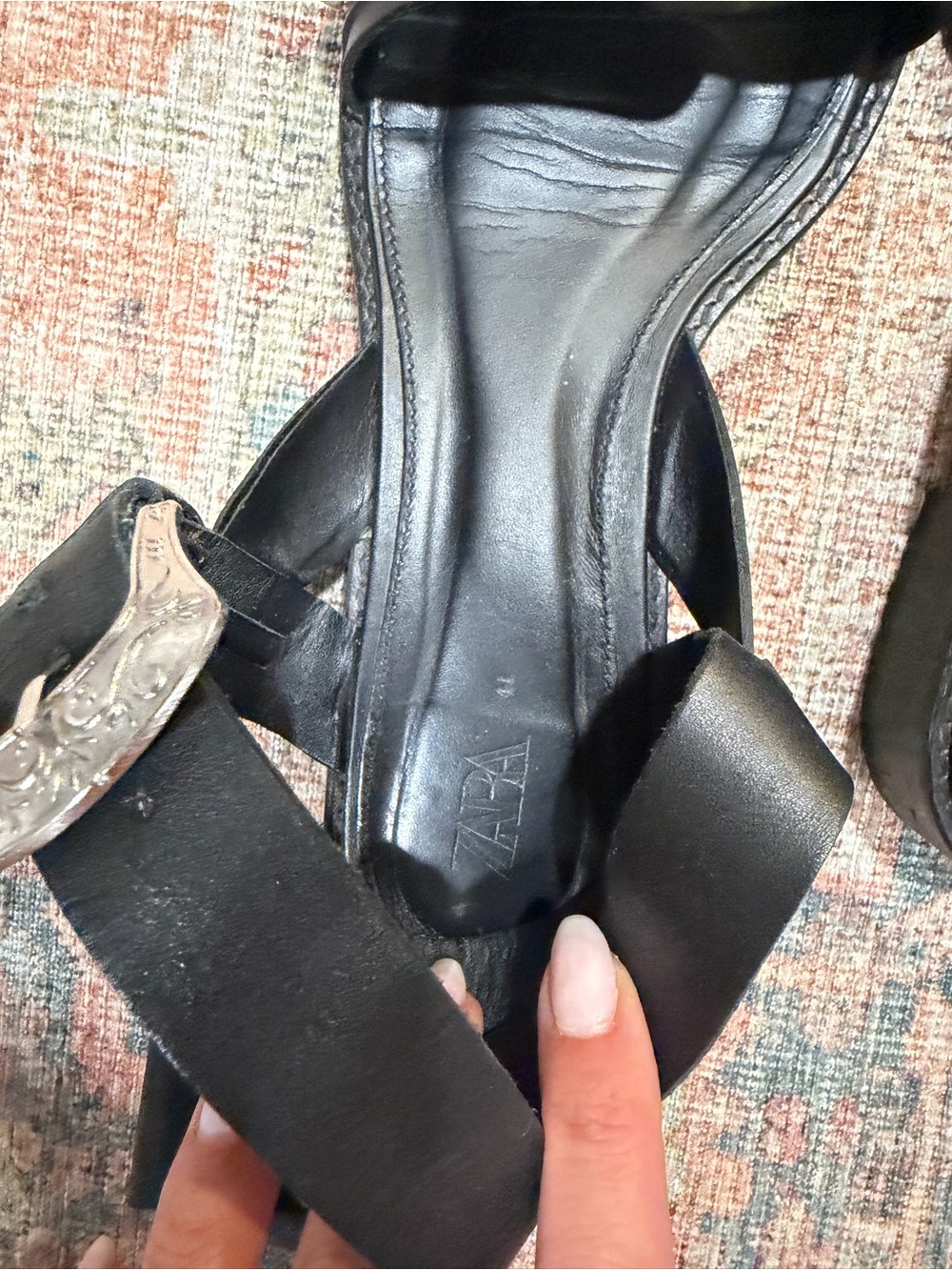 Zara Black Leather Sandals with Silver Buckles - Picture 6 of 6